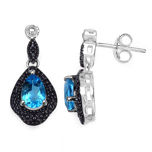 1.70 Carat Genuine Swiss Blue Topaz Sterling Silver Earrings