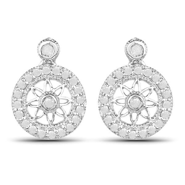 0.71 Carat Genuine White Diamond .925 Sterling Silver Earrings