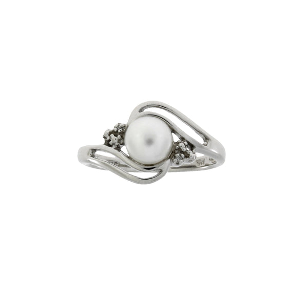 .01ct Pearl Diamond Ring Sterling Silver