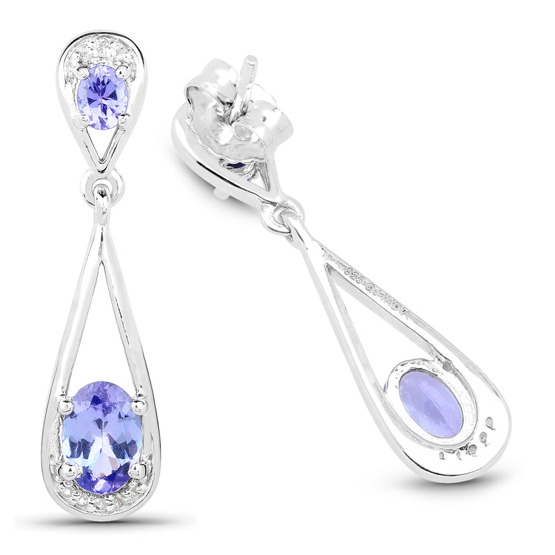 1.92 Carat Genuine Tanzanite & White Topaz .925 Sterling Silver Earrings