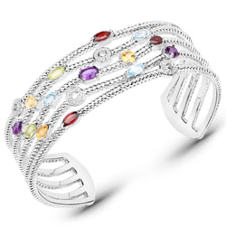 3.97 Carat Genuine Multi Stones .925 Sterling Silver Cuff Bangle