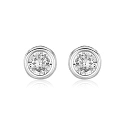 Sterling Silver Round Bezel Set Cubic Zirconia Earrings