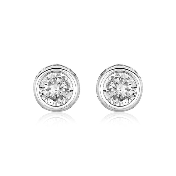 Sterling Silver Round Bezel Set Cubic Zirconia Earrings