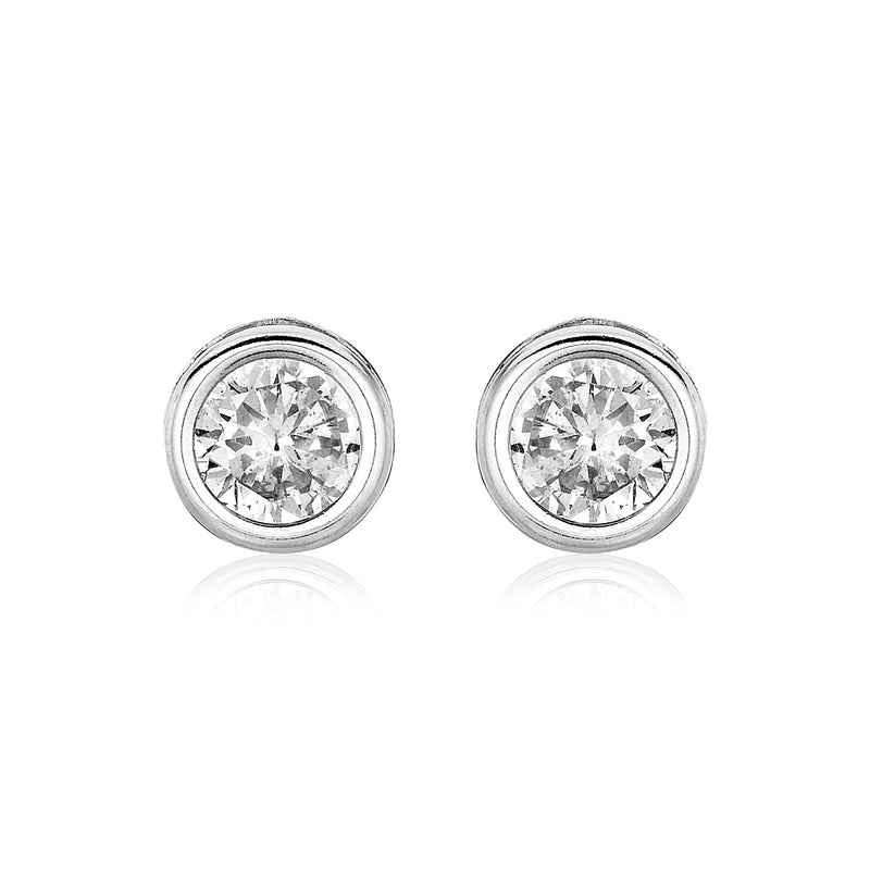 Sterling Silver Round Bezel Set Cubic Zirconia Earrings