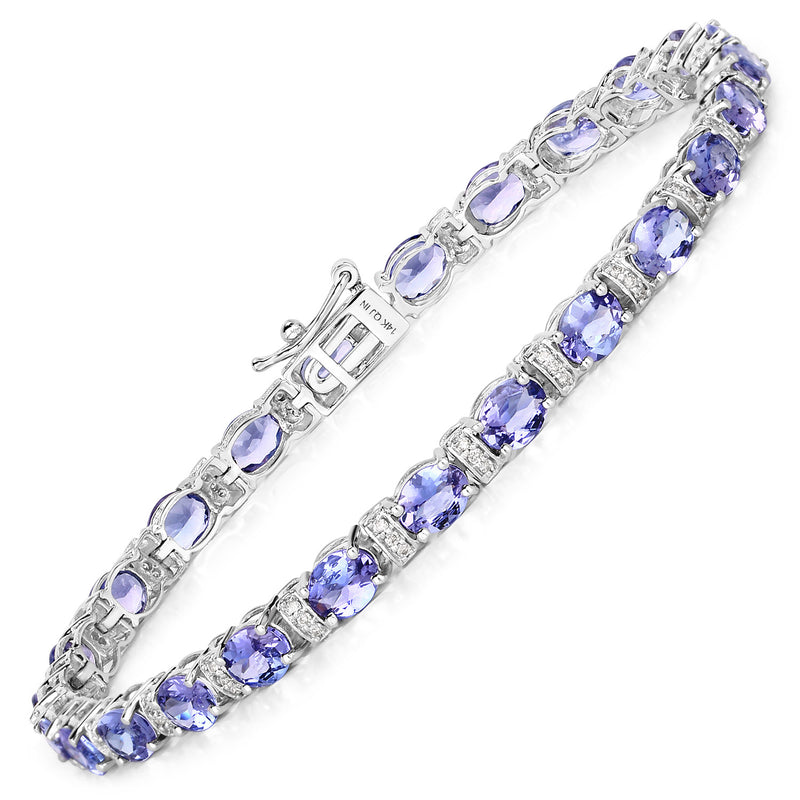 8.51 Carat Genuine Tanzanite and White Diamond 14K White Gold Bracelet