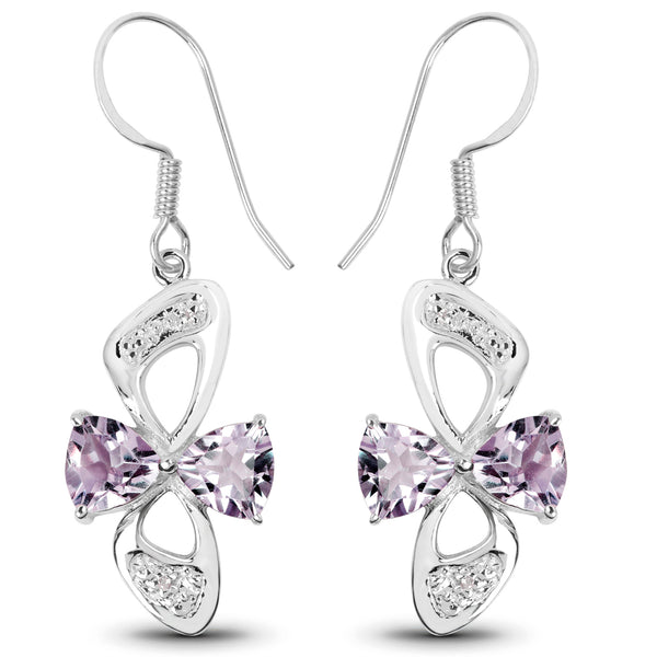 4.06 Carat Genuine Pink Amethyst & White Topaz .925 Sterling Silver Earrings