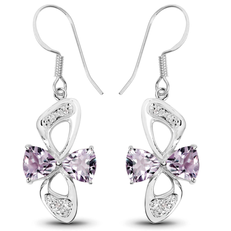 4.06 Carat Genuine Pink Amethyst & White Topaz .925 Sterling Silver Earrings