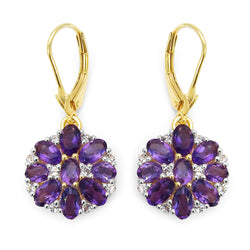 14K Yellow Gold Plated 3.92 Carat Genuine Amethyst & White Topaz .925 Sterling Silver Earrings