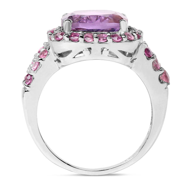 4.95 Carat Genuine Amethyst & Rhodolite .925 Sterling Silver Ring