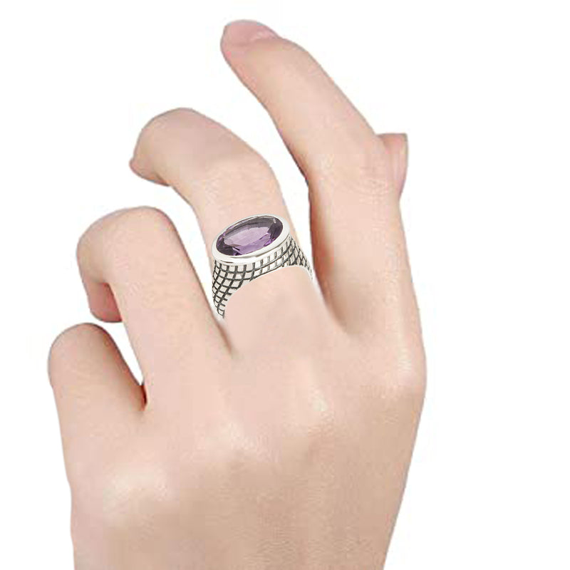 925 sterling silver with natural Brazilian Amethyst Oval solitaire Ring for women