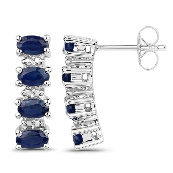 1.76 Carat Genuine Blue Sapphire .925 Sterling Silver Earrings