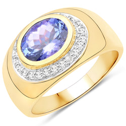 2.06 Carat Genuine Tanzanite and White Topaz .925 Sterling Silver Ring