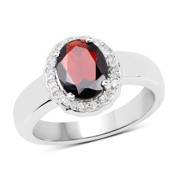 2.58 Carat Genuine  Garnet and White Topaz .925 Sterling Silver Ring