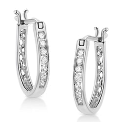 .925 Sterling Silver 1/4 Cttw Diamond Leverback 3/4" Inch Hoop Earrings (I-J Color, I2-I3 Clarity)