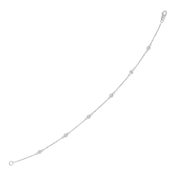 14k White Gold 7 inch Bracelet with Diamond Stations