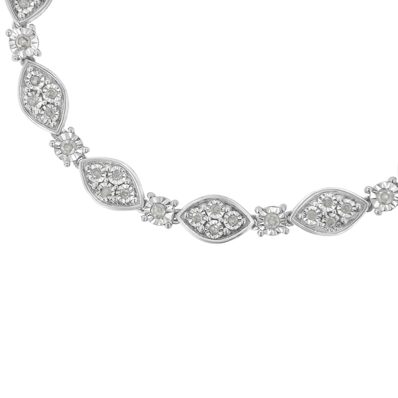 .925 Sterling Silver 1.0 cttw Miracle-set Round-Cut Diamond Pear and Bezel Link Bracelet (I-J, I3) - Size 7.5"