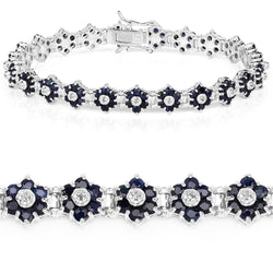 6.31 Carat Genuine Blue Sapphire and White Diamond .925 Sterling Silver Bracelet