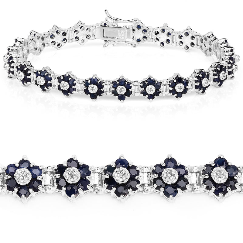 6.31 Carat Genuine Blue Sapphire and White Diamond .925 Sterling Silver Bracelet