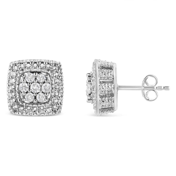 .925 Sterling Silver 1/2 Cttw Diamond Miligrain Square Shape Stud Earrings (I-J Color, I2-I3 Clarity)