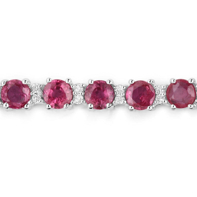 5.56 Carat Genuine Ruby and White Diamond 14K White Gold Bracelet