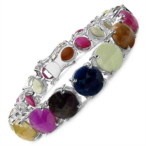 81.70 Carat Genuine Multi Sapphire Sterling Silver Bracelet