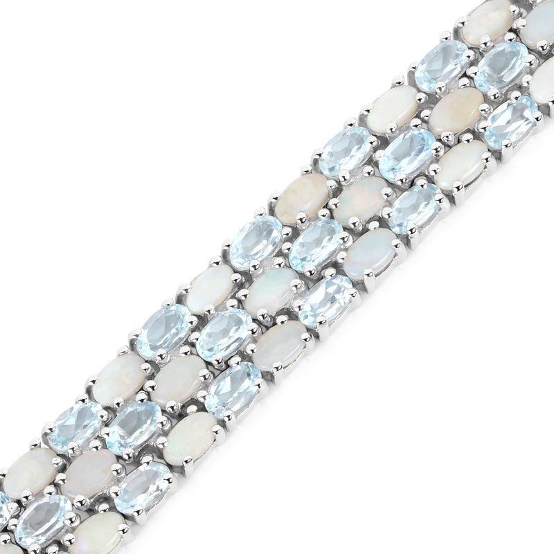 22.28 Carat Genuine Opal and Blue Topaz .925 Sterling Silver Bracelet