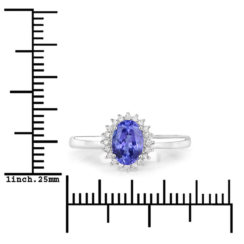 0.86 Carat Genuine Tanzanite and White Diamond 14K White Gold Ring