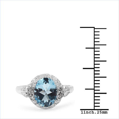 2.59 Carat Genuine Blue Topaz & White Topaz .925 Sterling Silver Ring