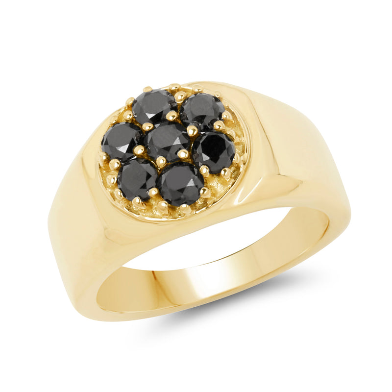 14K Yellow Gold Plated 0.98 Carat Genuine Black Diamond .925 Sterling Silver Ring