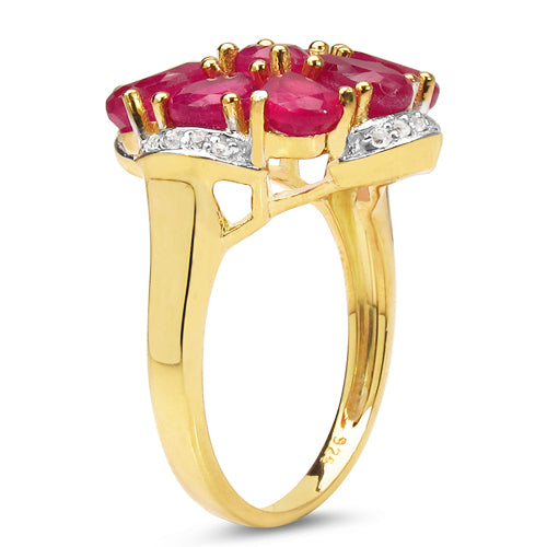 14K Yellow Gold Plated 4.05 Carat Genuine Glass Filled Ruby & White Topaz .925 Sterling Silver Ring