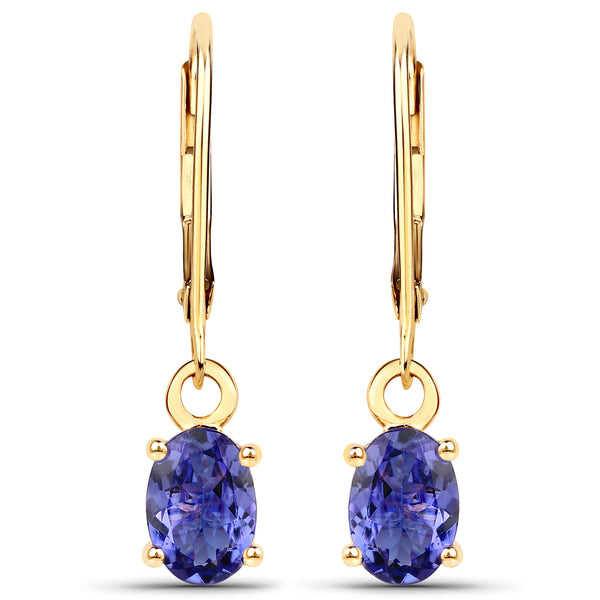 1.50 Carat Genuine Tanzanite 14K Yellow Gold Earrings