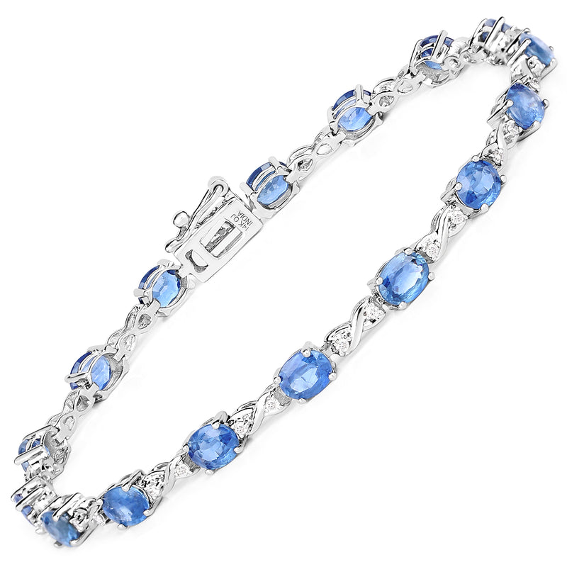 7.81 Carat Genuine Blue Sapphire and White Diamond 14K White Gold Bracelet