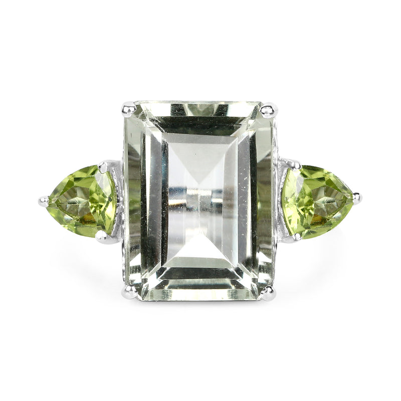 11.90 Carat Genuine Green Amethyst and Peridot .925 Sterling Silver Ring