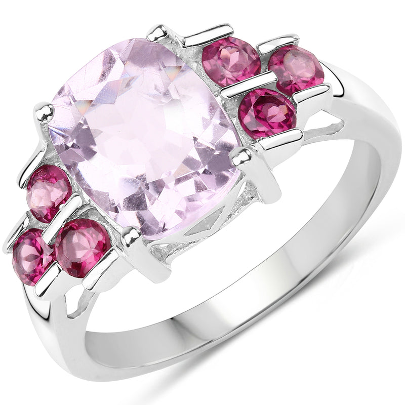 3.18 Carat Genuine Pink Amethyst and Rhodolite .925 Sterling Silver Ring