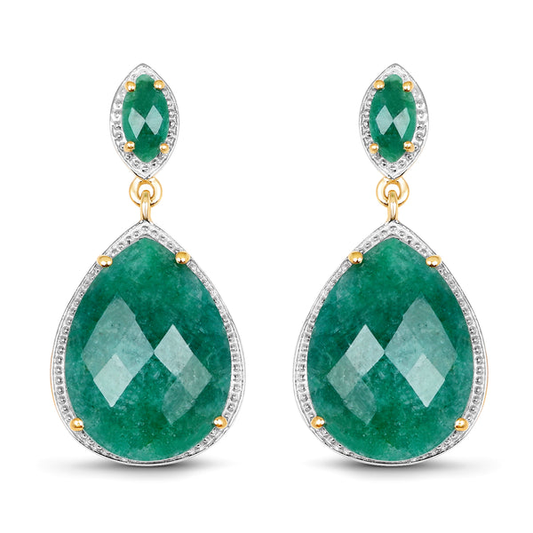 14K Yellow Gold Plated 21.66 Carat Dyed Emerald .925 Sterling Silver Earrings