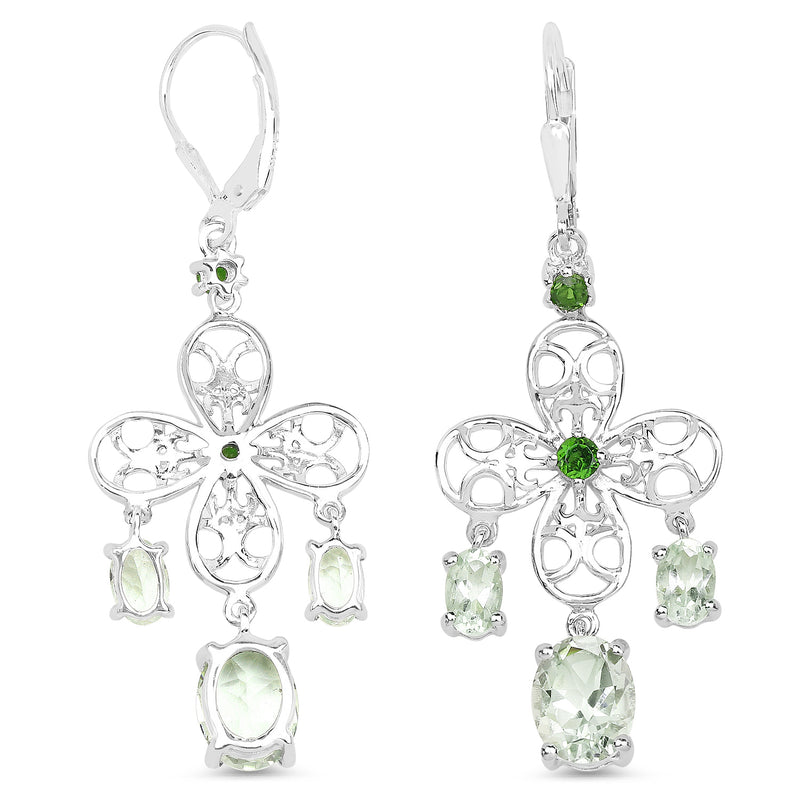 5.58 Carat Genuine Green Amethyst and Chrome Diopside .925 Sterling Silver Earrings