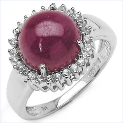 6.81 Carat Genuine Ruby & White Topaz .925 Sterling Silver Ring