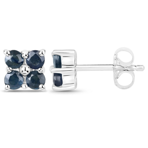 0.96 Carat Genuine Blue Sapphire .925 Sterling Silver Earrings