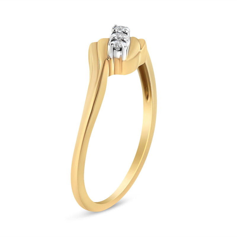 10K Yellow Gold over .925 Sterling Silver 1/10 Cttw Diamond Three-Stone Bypass Fashion Cocktail Ring ( I-J Color, I2-I3 Clarity) - Size 6