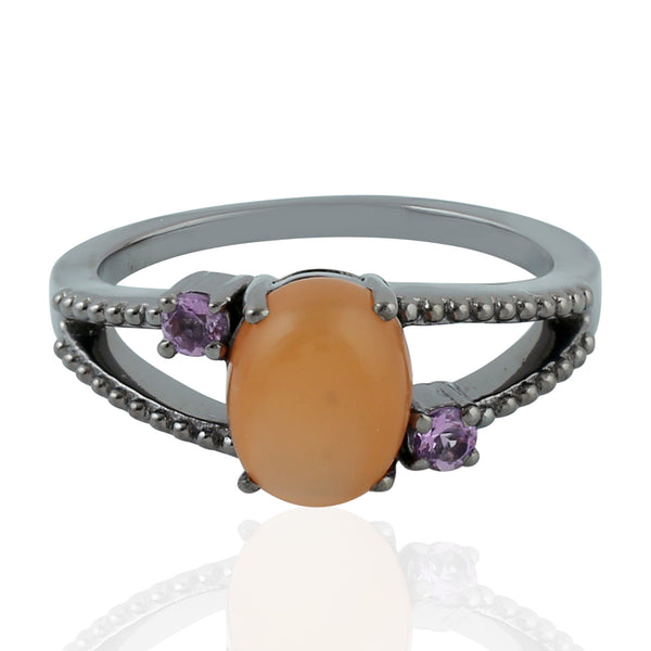 2.47 Natural Amethyst Cocktail Ring 925 Sterling Silver Moonstone Jewelry