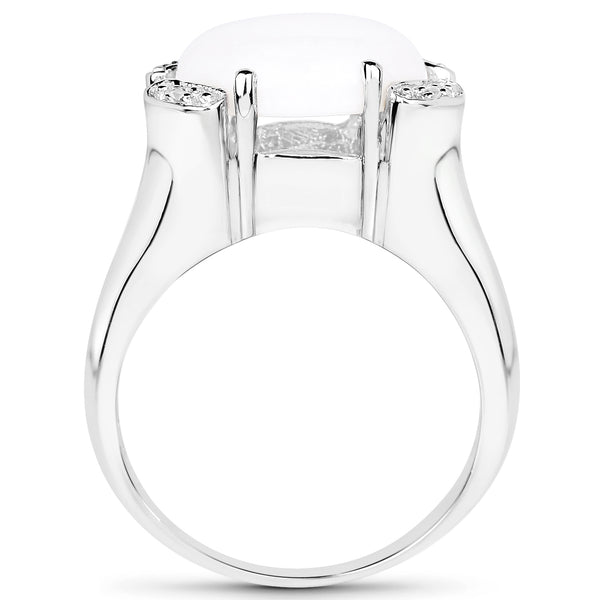 2.82 Carat Genuine Opal and White Topaz .925 Sterling Silver Ring