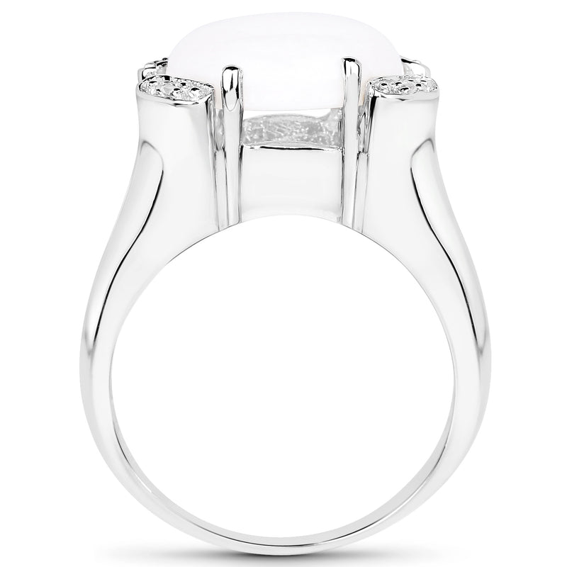 2.82 Carat Genuine Opal and White Topaz .925 Sterling Silver Ring