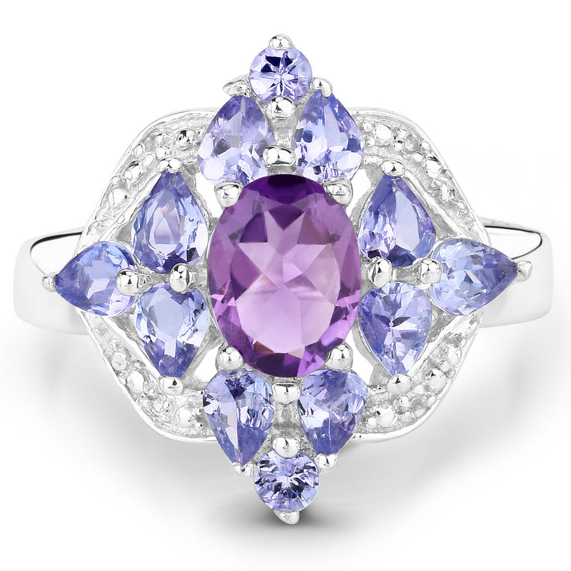 2.71 Carat Genuine Amethyst, Tanzanite and White Topaz .925 Sterling Silver Ring