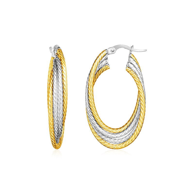 14k Two Tone Gold Four Part Oval Hoop Earrings