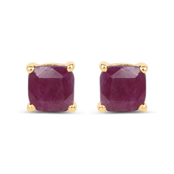 14K Yellow Gold Plated 1.30 Carat Genuine Ruby .925 Sterling Silver Earrings