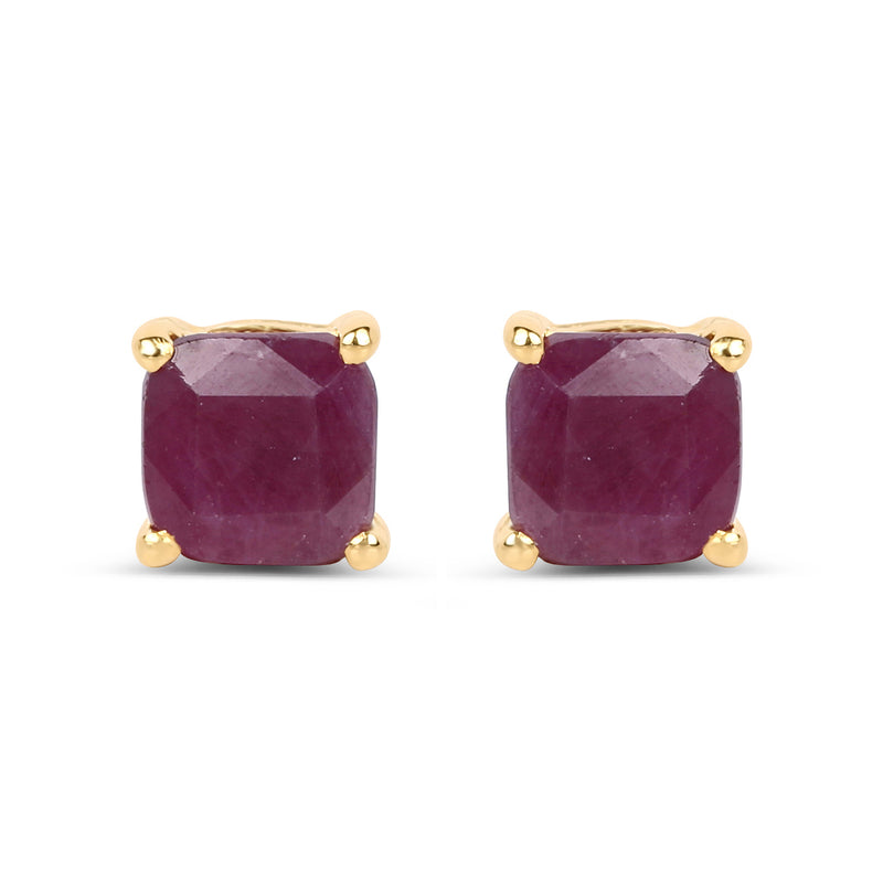 14K Yellow Gold Plated 1.30 Carat Genuine Ruby .925 Sterling Silver Earrings