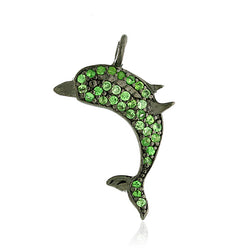 0.25 ct Tsavorite Sterling Silver Dolphin Design Charm Necklace Pendant Jewelry