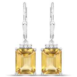 5.63 Carat Genuine Citrine and White Topaz .925 Sterling Silver Earrings