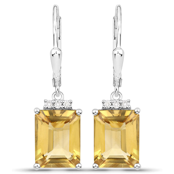 5.63 Carat Genuine Citrine and White Topaz .925 Sterling Silver Earrings