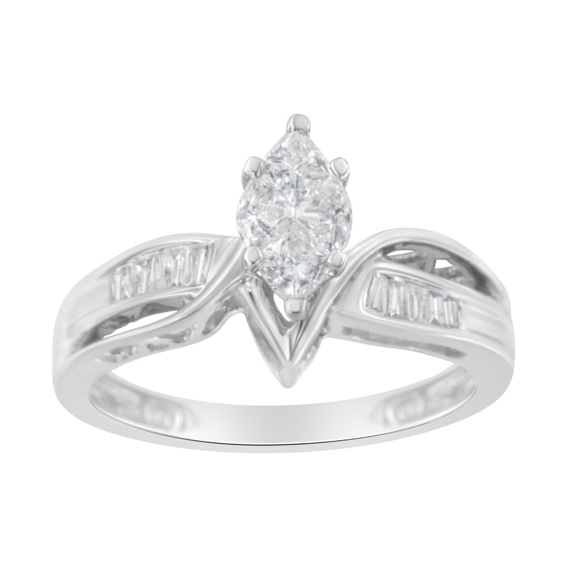 14K White Gold 1/2ct TDW Pie and Baguette cut Diamond Cocktail Ring (H-IVS1-VS2)
